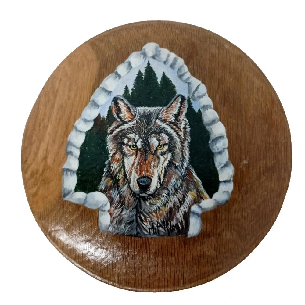 Vintage Wood Woolf Spirit Of The Pack Wall Plaque Handmade Lacquered Cabin Decor